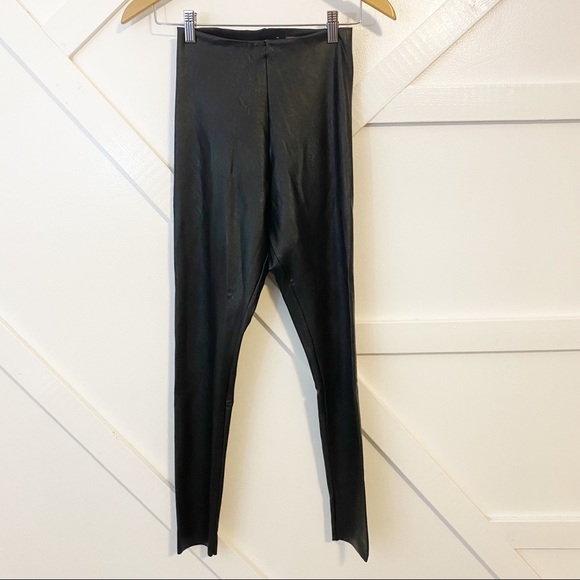 Commando Perfect Control Faux Leather High Rise Raw Hem Stretch Leggings Black L - Picture 7 of 11